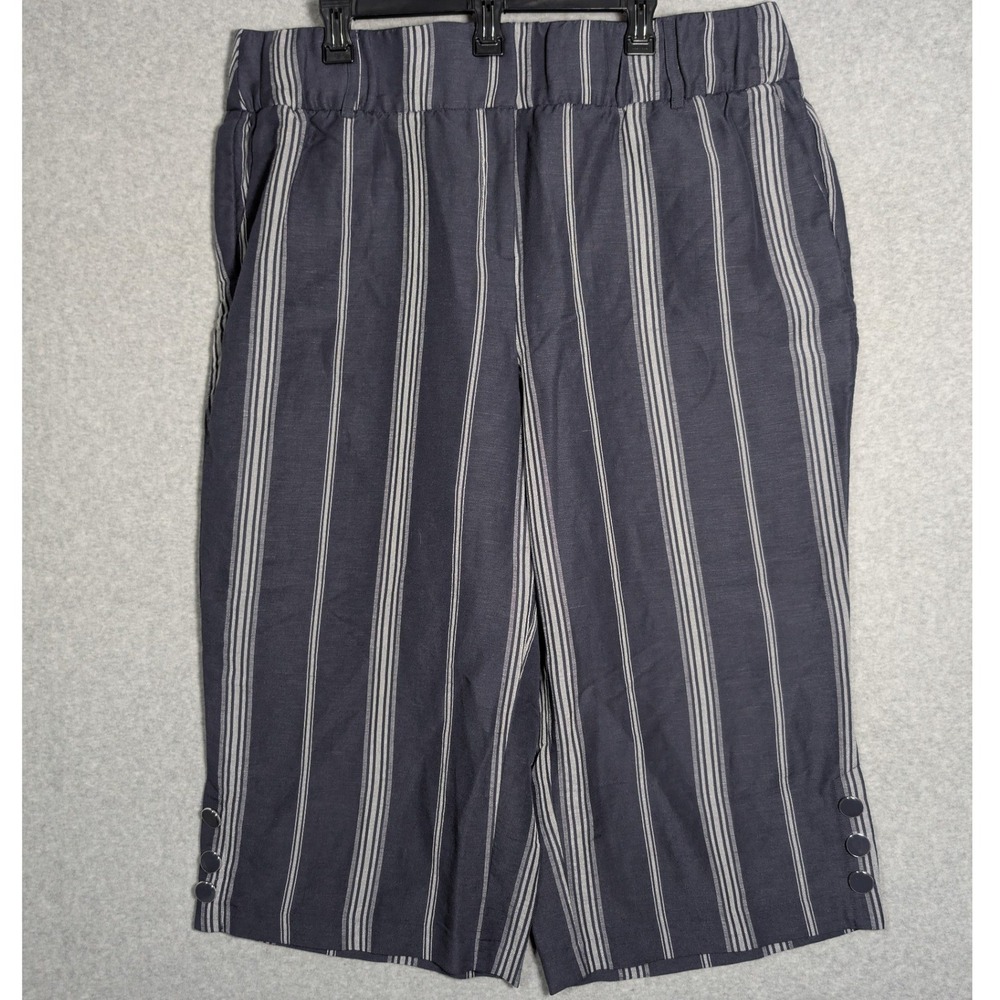 Lane Bryant The Laney Capris Pants Size 20 Navy Striped Linen Blend Wide Leg